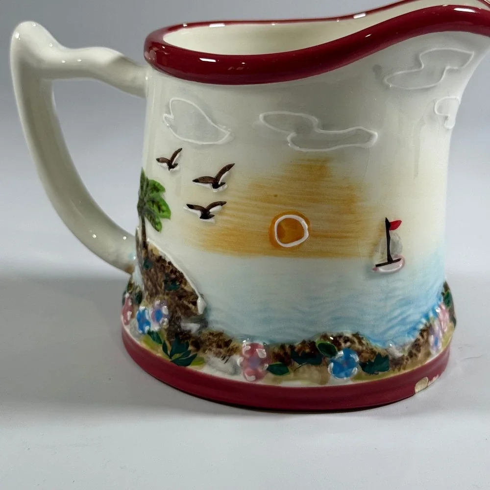 VTG KK Brand Lighthouse Coastal Ceramic Pitcher Small Nautical Beach House Decor